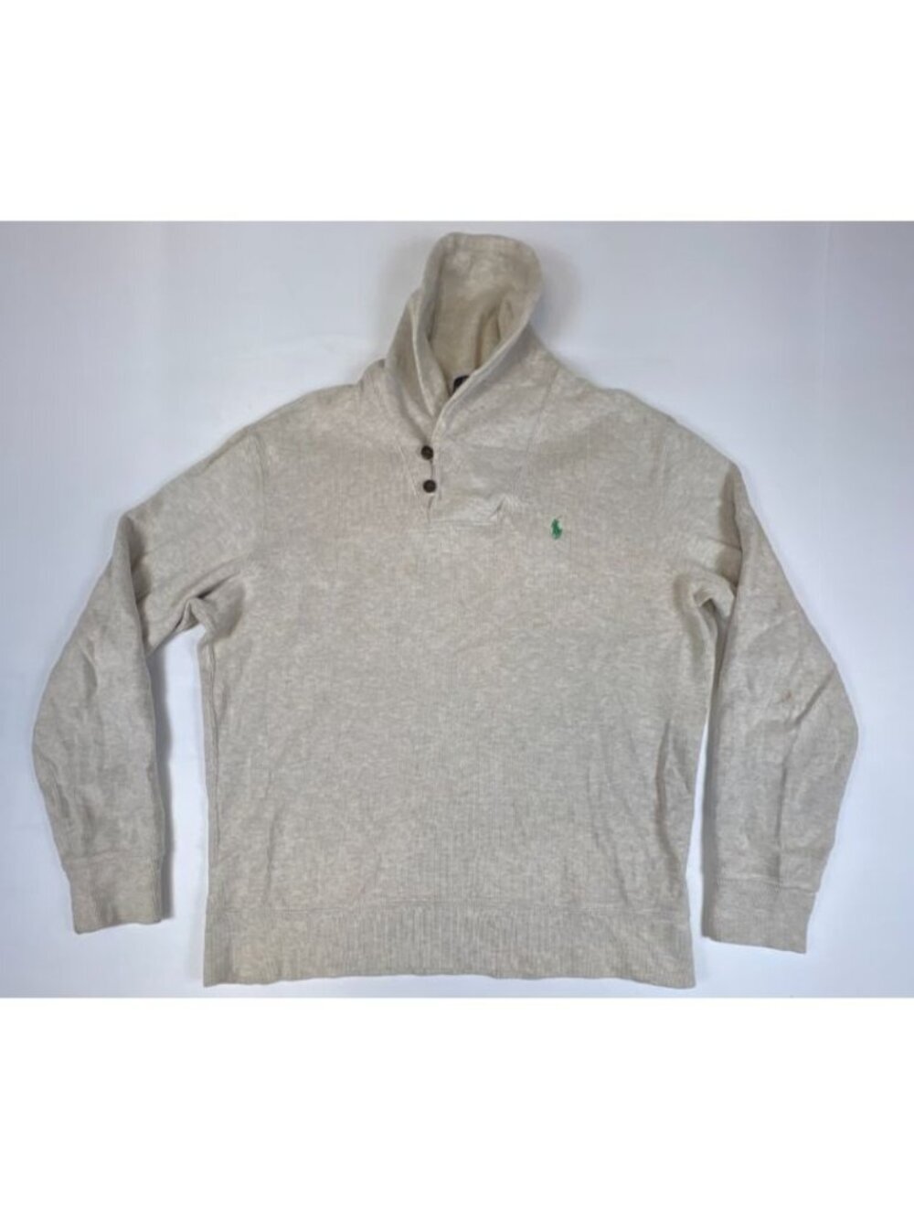 Polo Ralph Lauren Sweatshirt Mens Large Beige Pullover Button Neck